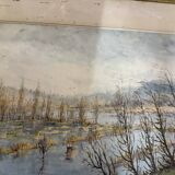 Lithograph Marsh Landscape Signed F Cavel
