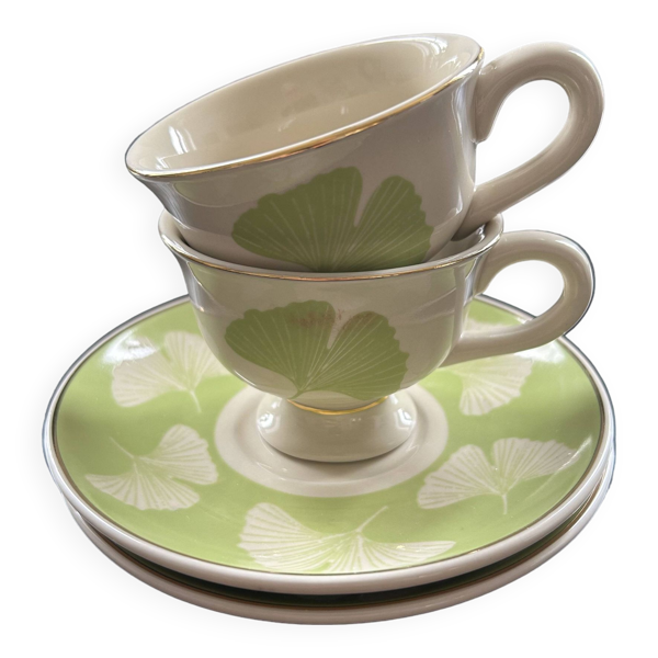 Paire de tasses décor gincko