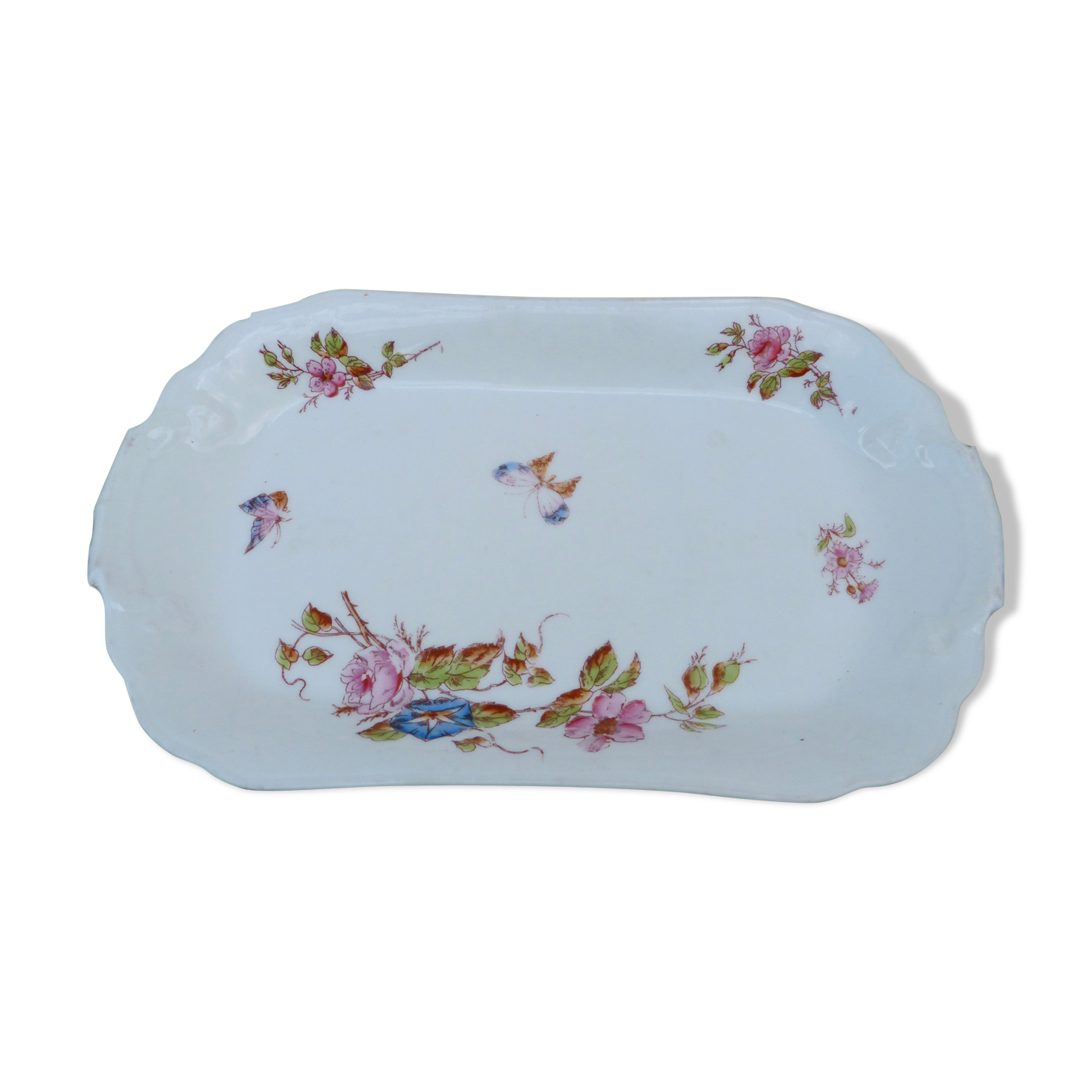 Ancient dish of the 19th Century Charles Pillivuyt Mehun France flowers and butterflies