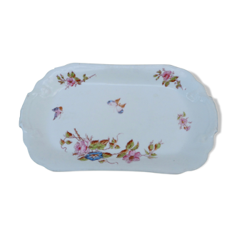 Ancient dish of the 19th Century Charles Pillivuyt Mehun France flowers and butterflies