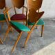 Ensemble de 6 chaises en forme de cœur de René-Jean Caillette, en bois courbé avec revêtement vert et bordeaux