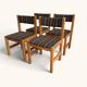 Set of 4 Danish dining chairs with brown striped upholstery.