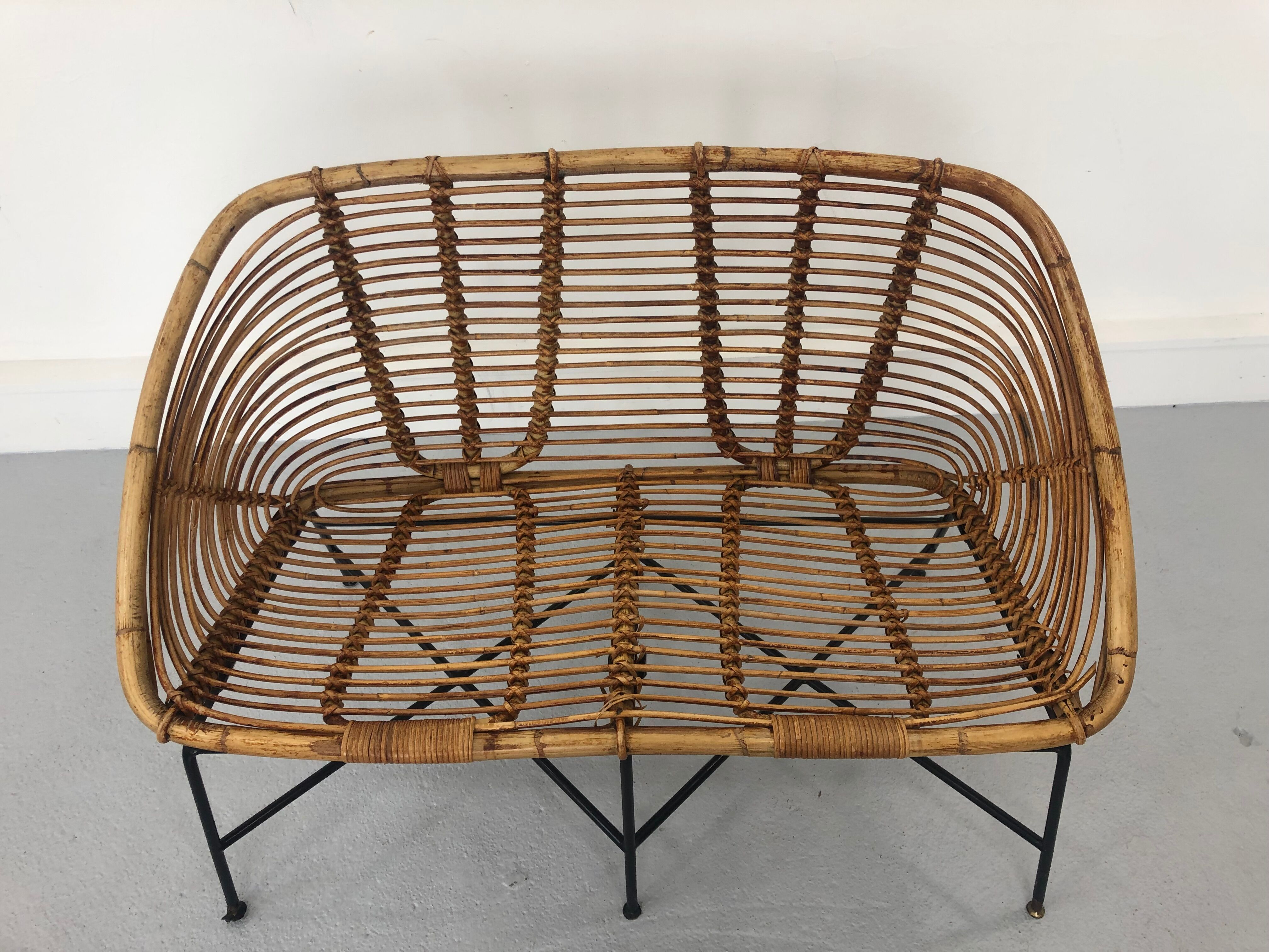 Mid-Century Rattan Bench, 1960s Product Overview