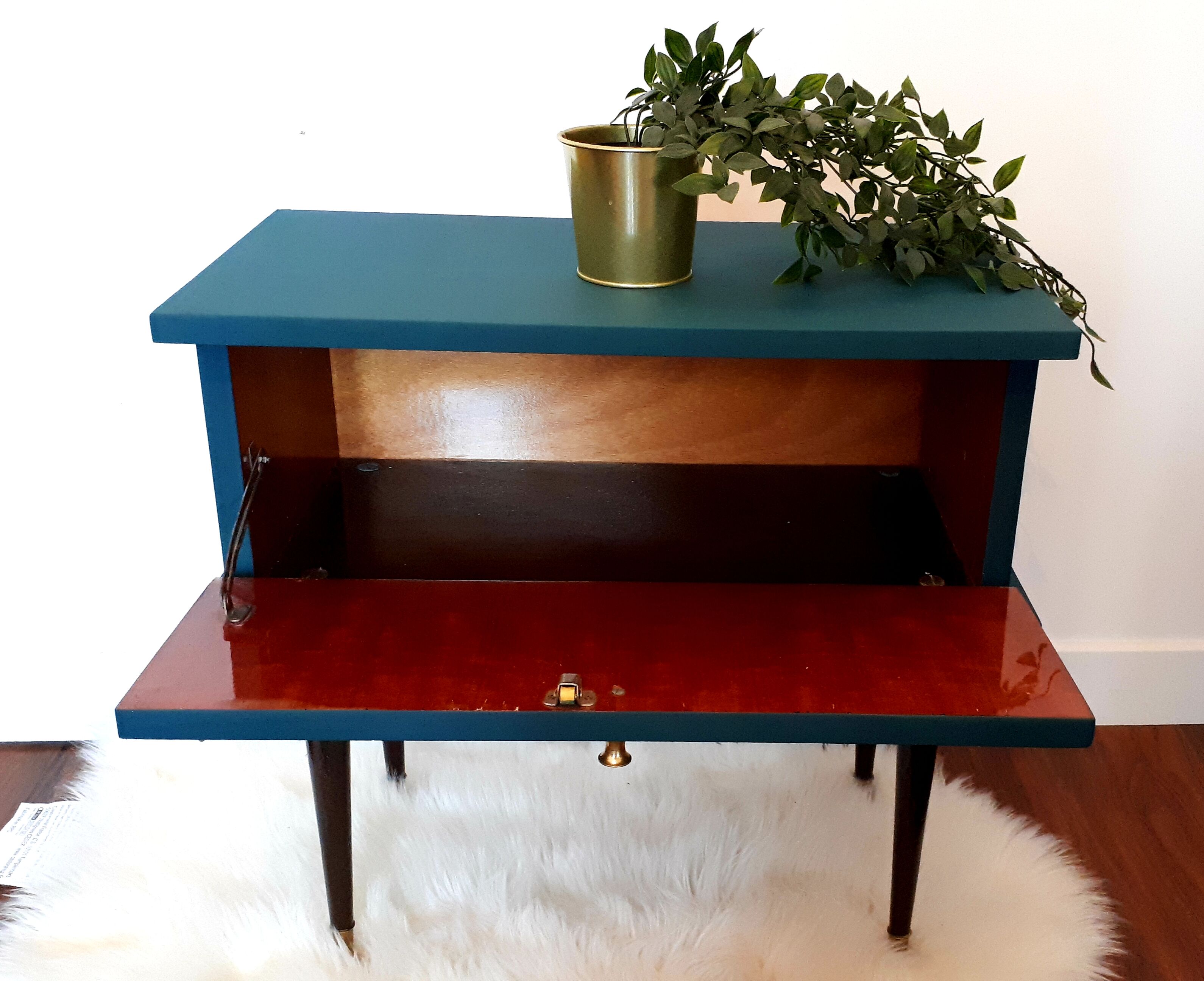 Vintage blue bedside table 60s