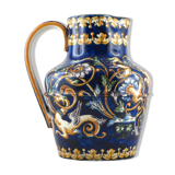 Ancien pichet/broc faïence de gien, renaissance, french ceramic/limoges/putti