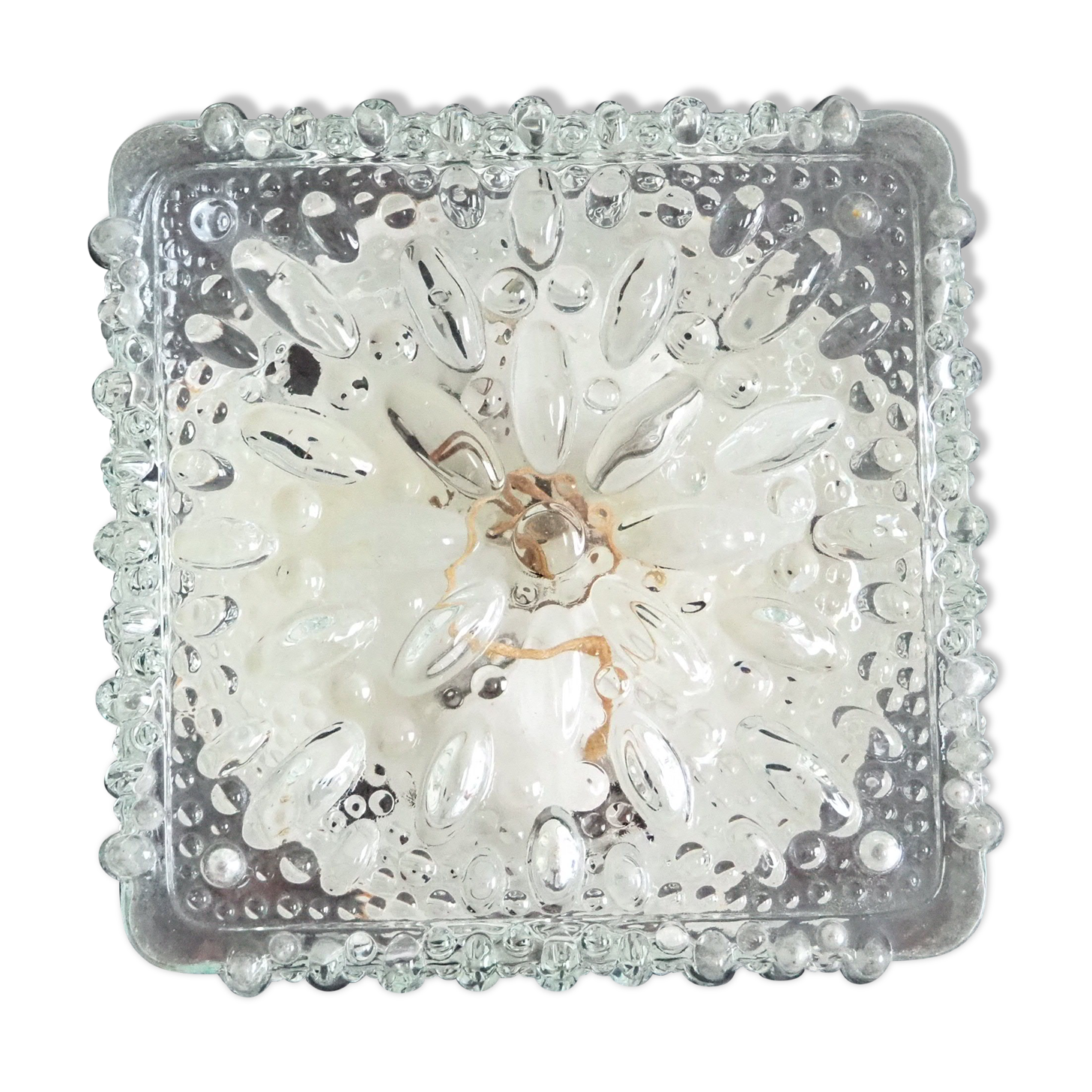 Transparent molded glass ceiling lamp – square shape – floral print.
