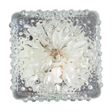 Transparent molded glass ceiling lamp – square shape – floral print.