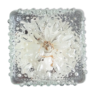 Transparent molded glass ceiling lamp – square shape – floral print.