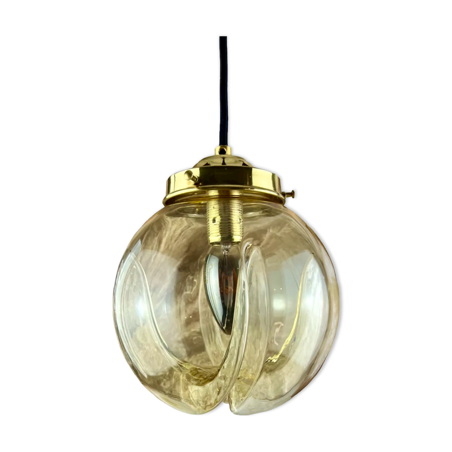 Lamp walking/suspension lamp large globe vintage molded glassware Murano smoked yellow