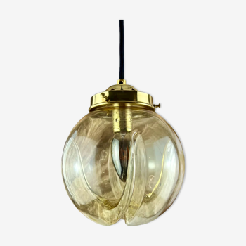 Lampe baladeuse suspension grand globe vintage moulé verrerie Murano jaune fumé