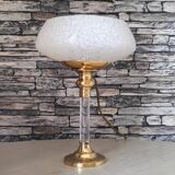 Pair of brass and Clichy glass lamps