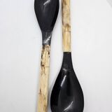 Buffalo horn and smooth bone handle serving cutlery set