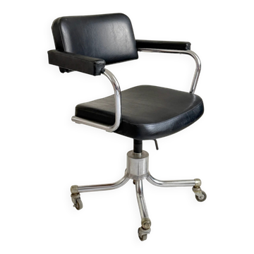 Fauteuil de bureau chrome et simili-cuir vintage 1960's