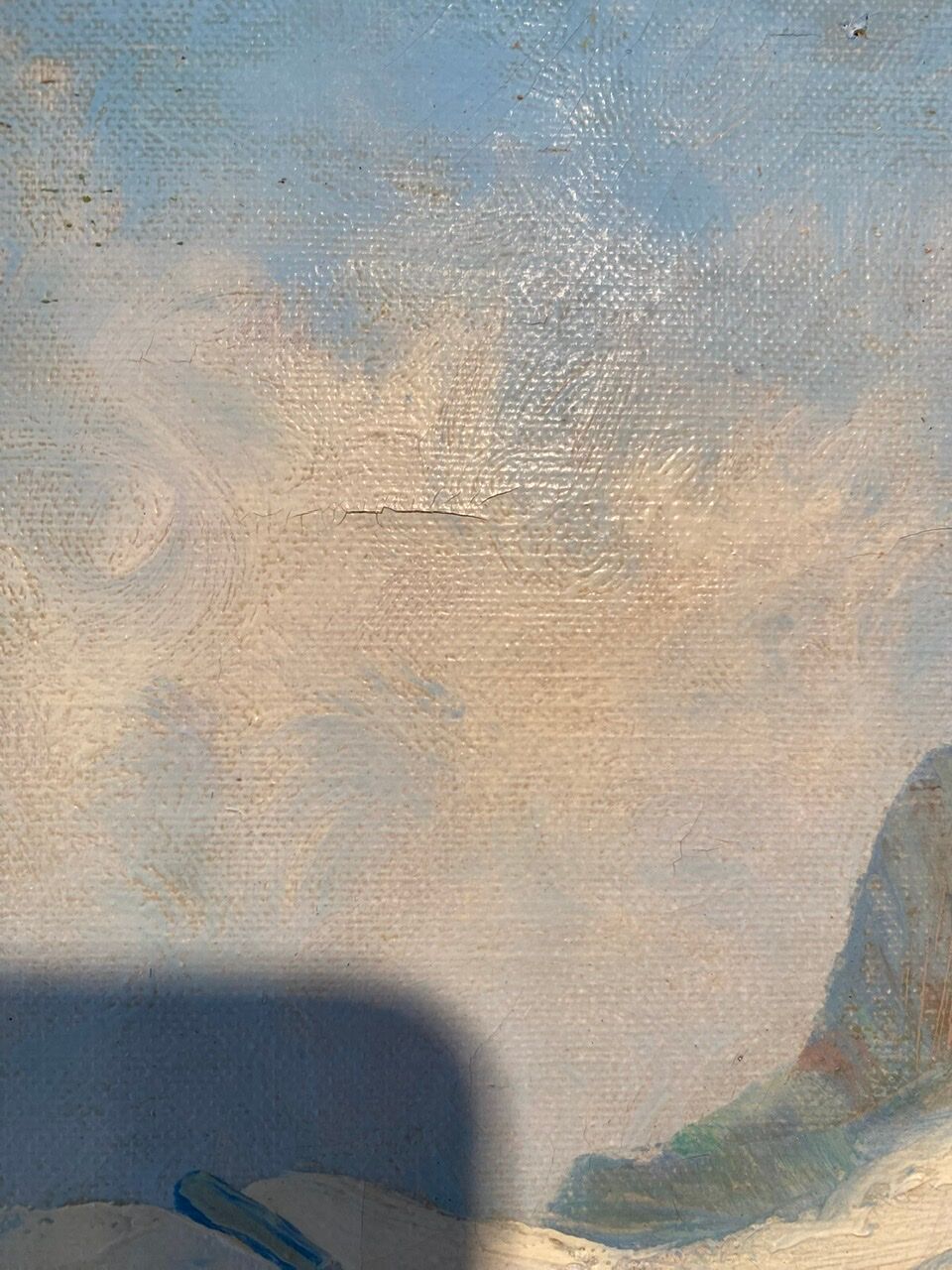 Old painting, Swiss mountain landscape signed H Herzer, mid-XX century