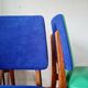 Series of velvet Scandinavian chairs - green and blue.