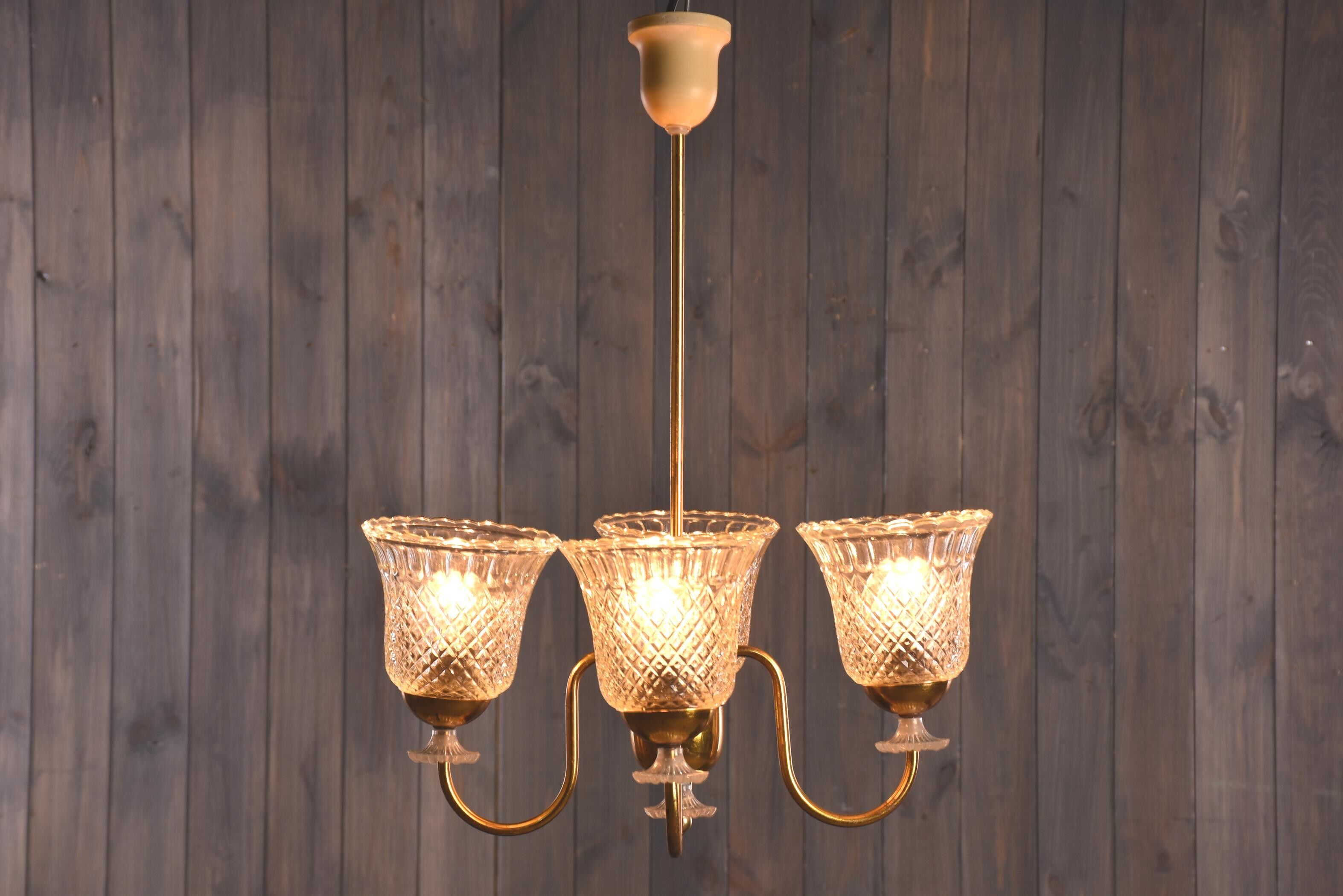 Lustre vintage 4 lumières brocante plafonnier