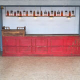 Former red patina and oak tray trading counter