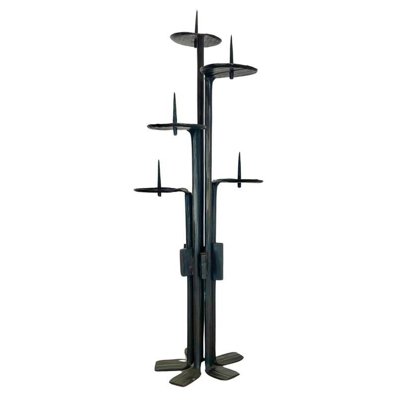 Large brutalist bronze candleholder by Manfred Bergmeister, Germany, 1970s