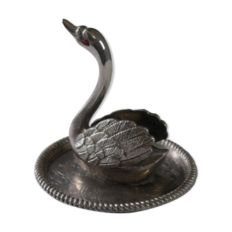 Vintage silver metal swan trinket bowl