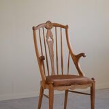 Danish high-back armchair in solid oak with leather cushion, mid-century, 1950s.