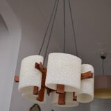 Scandinavian chandelier 5 lights 1960 teak and perspex