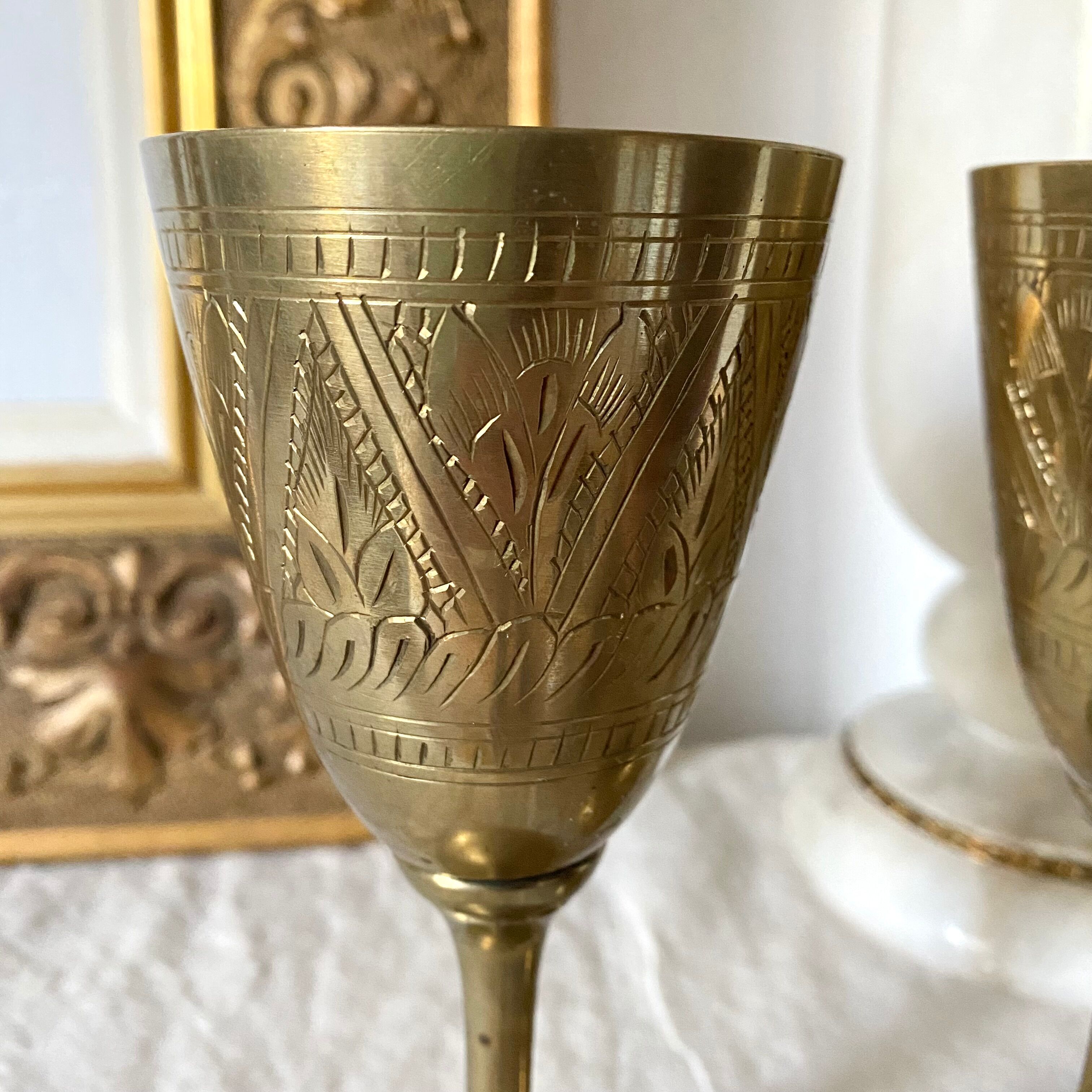 Chiseled Brass Chalice Wine Glasses
