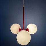 Lustre en verre opalin rouge du milieu du siècle