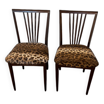 Paire de chaises vintage bois et léopard