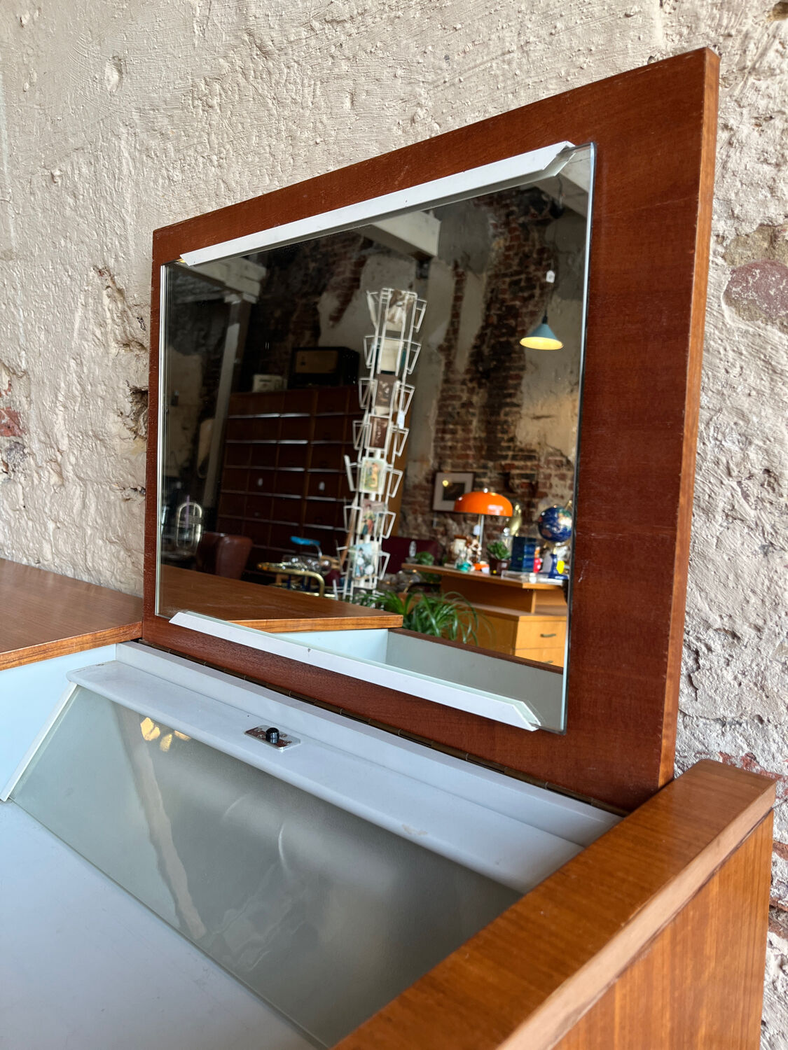 Coiffeuse Vintage Maisonfa – Bois Blanc, Miroir Ovale, 1 Tiroir (Reconditionnée)