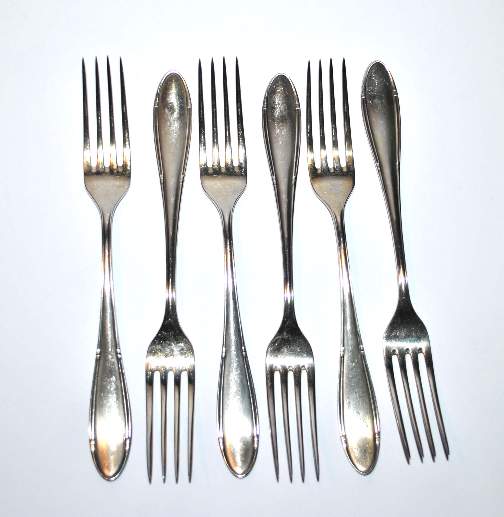 Series of 6 vintage table forks in silver metal deetjen 100 21.5cm