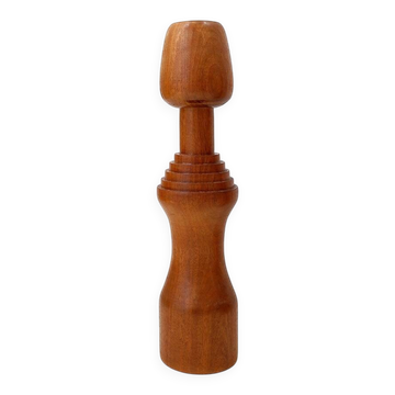 Grand bougeoir vintage en bois massif tourné - 1960s