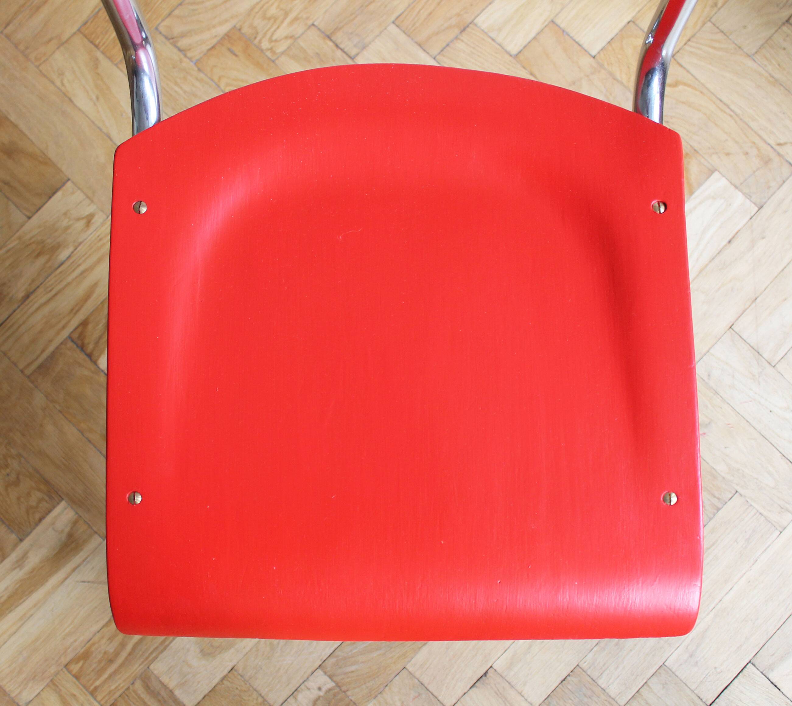 Bright Red 1950's Modernist cantilevered Chair