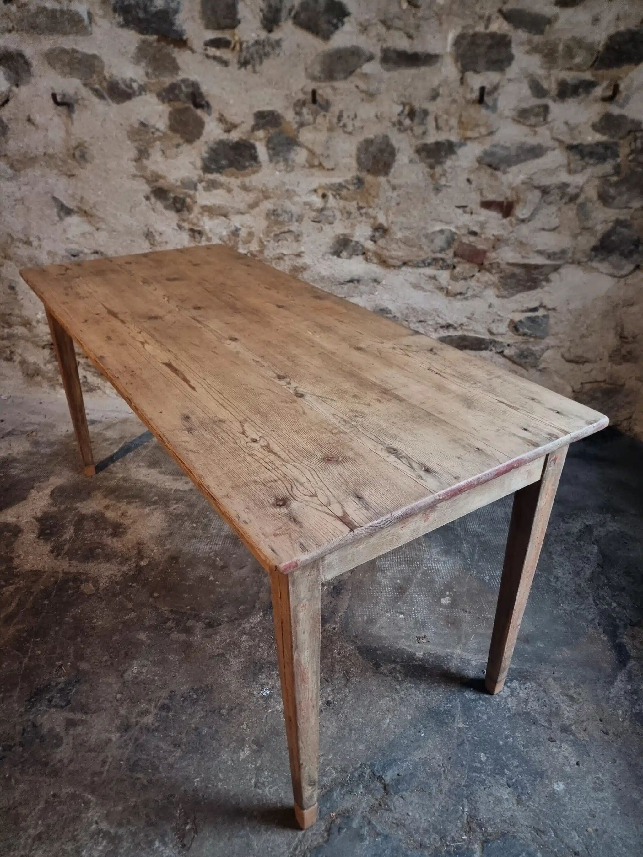 Farm table in solid oak, beech, and pine, early 20th century.