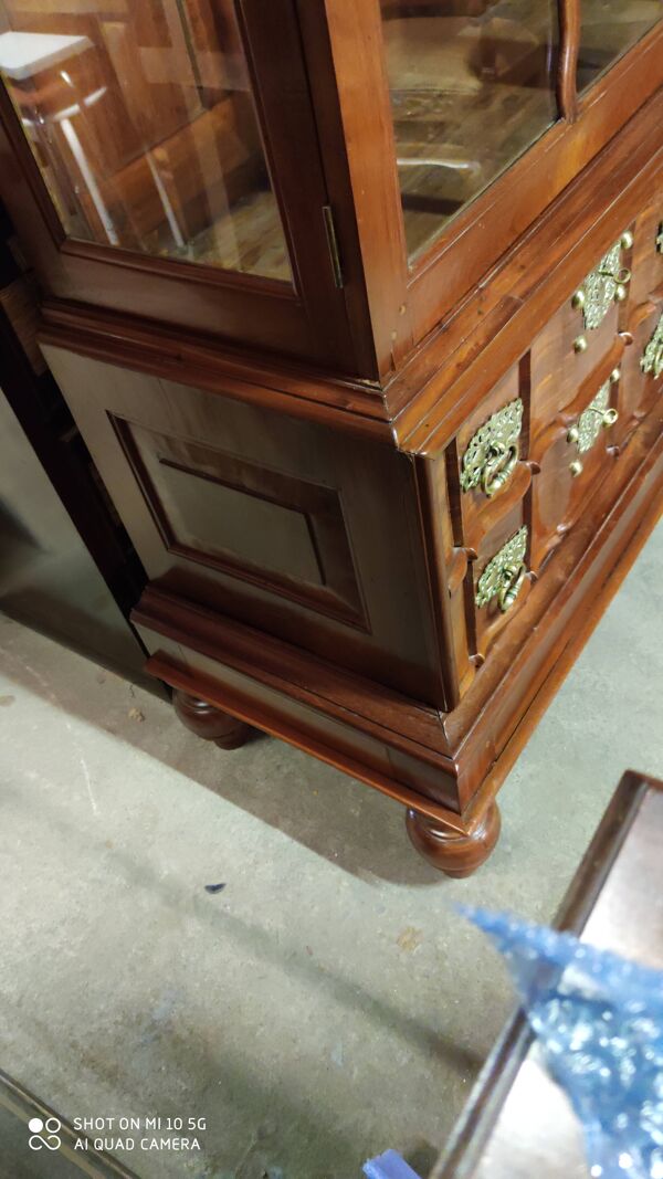 Bibliothèque argentier vitrine en teck massif ceylan vers 1960