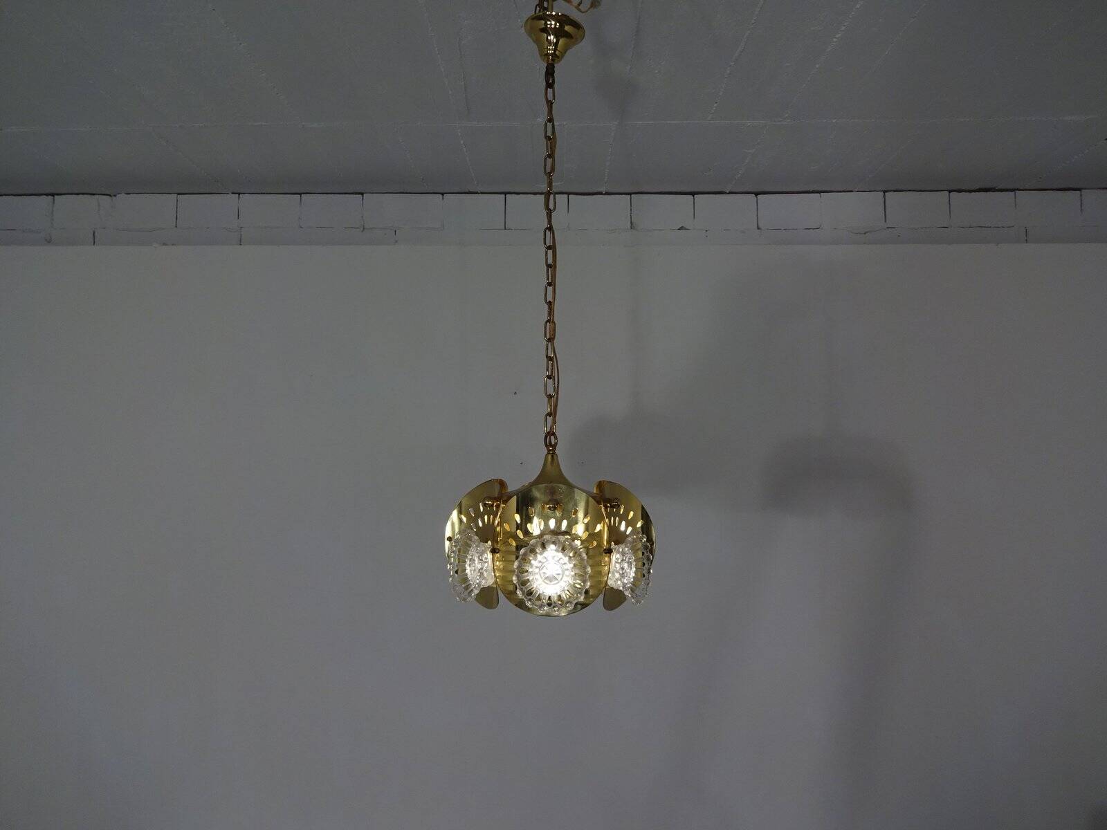 Italian brass and glass ceiling lamp, 1960s