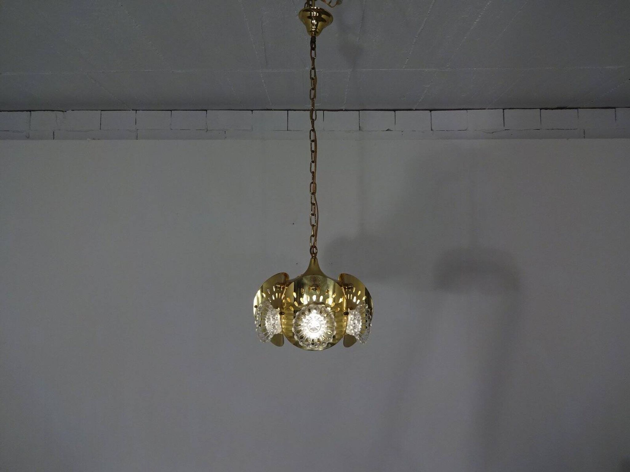 Italian Brass & Glass Ceiling Lamp, 1960s