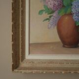 Painting acrylic painting on canvas bouquet lilac flowers decoration countryside old still life