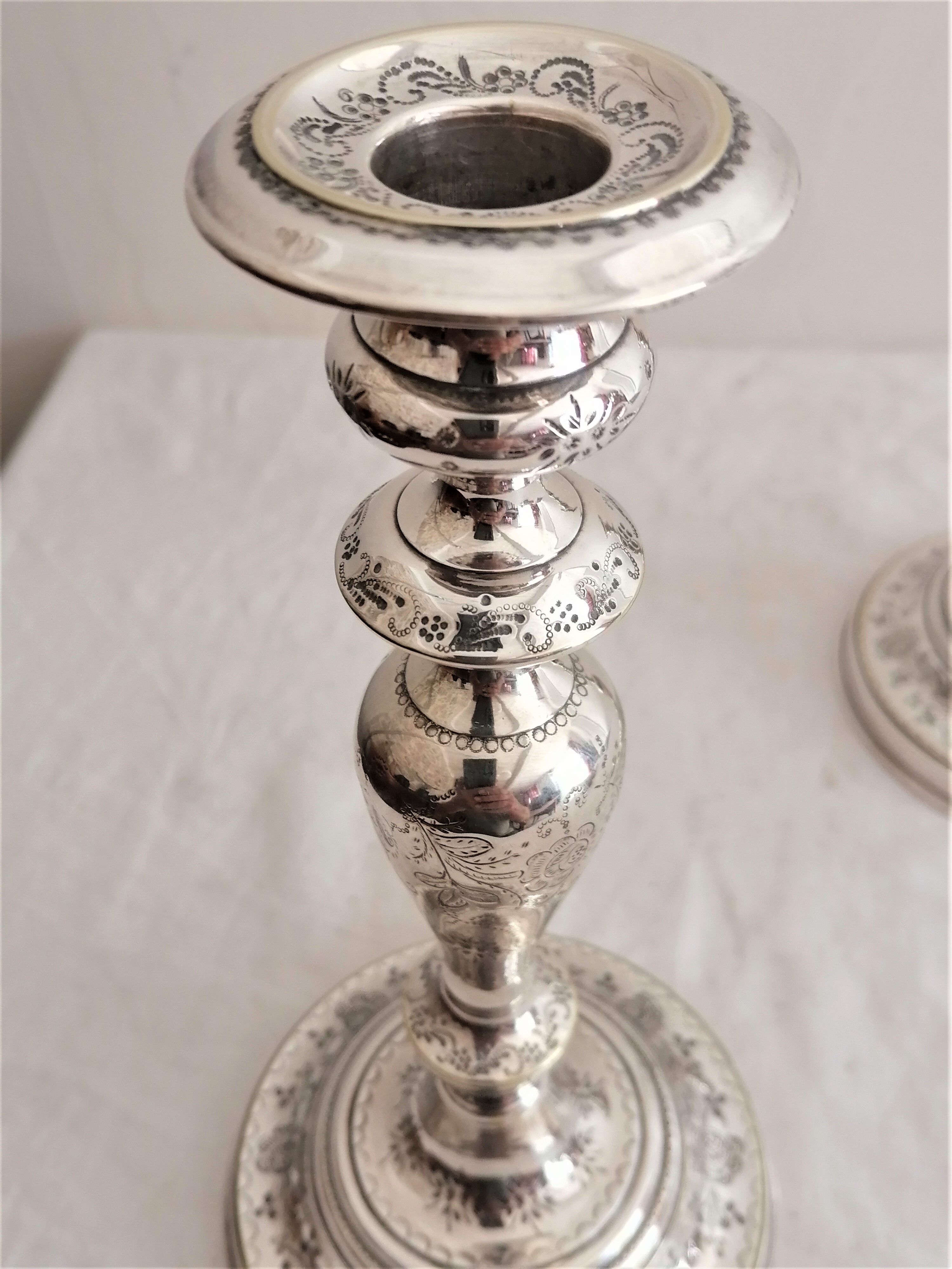 Pair of silver bronze torches, XIXth
