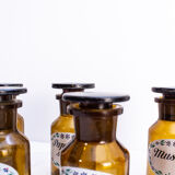 Set of 6 canister for spices, amber glass apothecary bottles