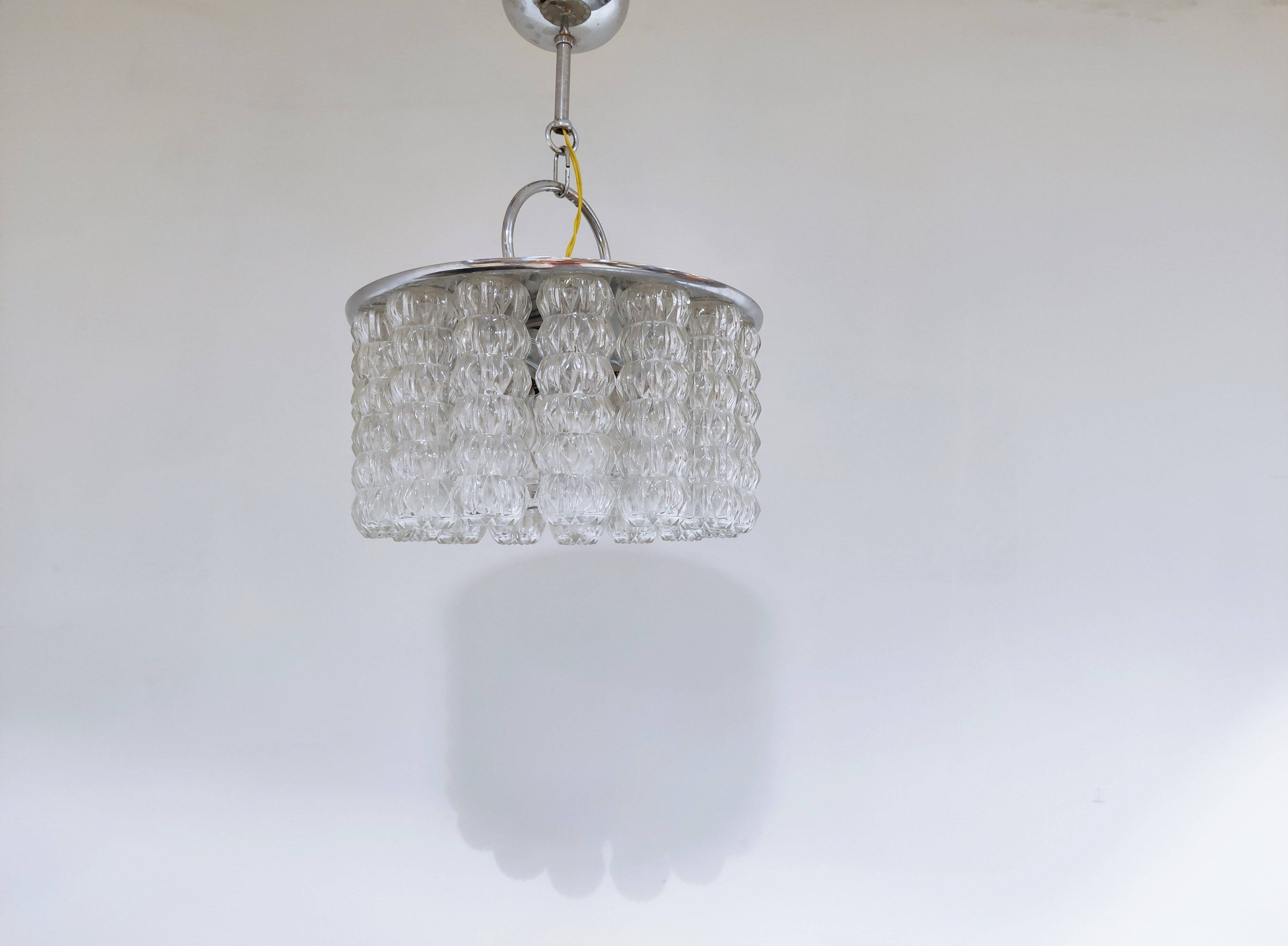 Mid century glass and chrome chandelier, 1960s