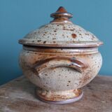 Covered sugar bowl in Puisaye stoneware signed Jean-Pierre Prud'homme