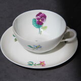 6 CUPS and undercups in NBD Limonges porcelain, hand illuminated, floral patterns