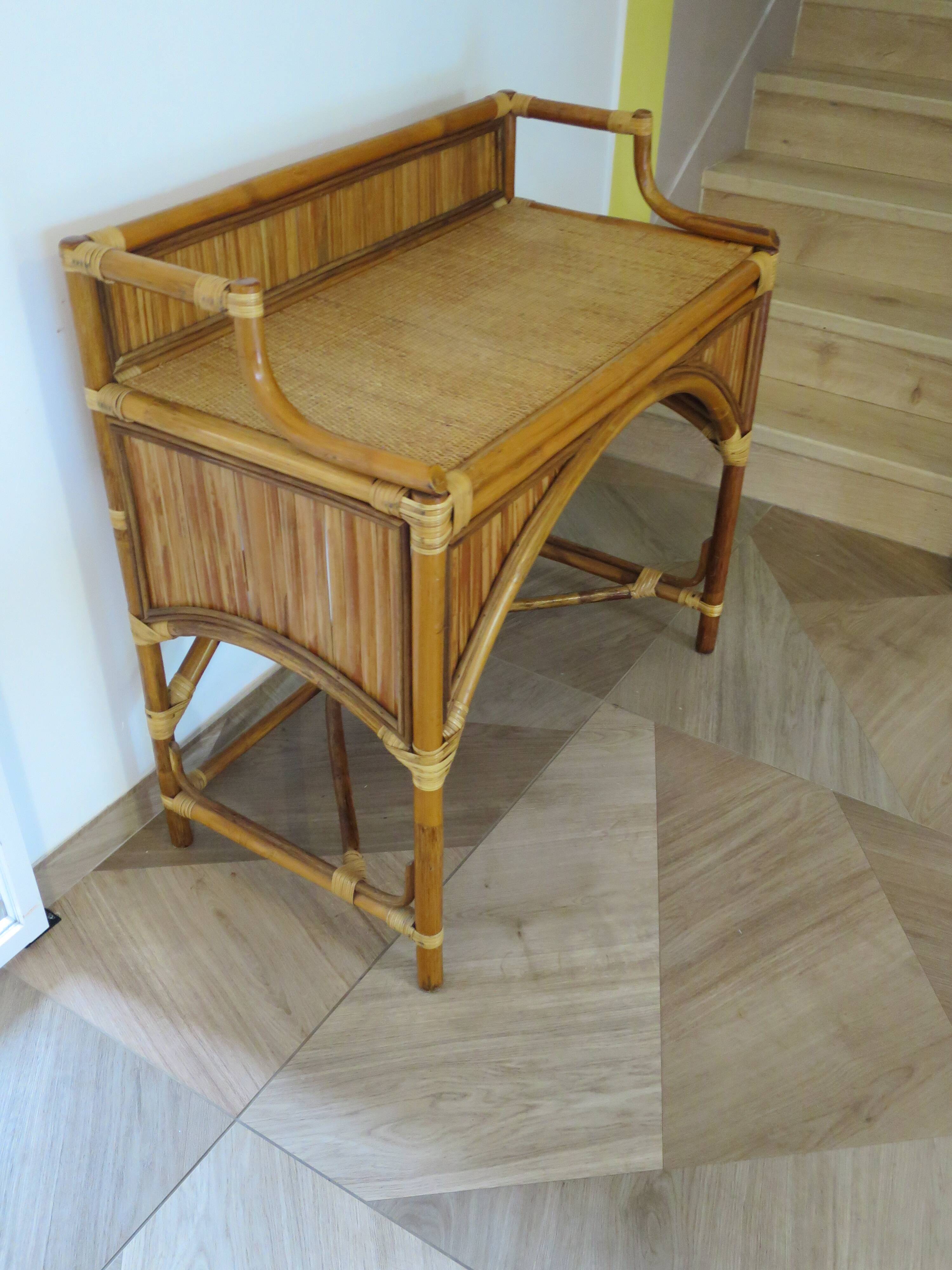 Vintage console/desk made of natural woven rattan, 1960s