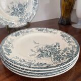 Set of 5 flat plates Longwy model azaleas Art Nouveau