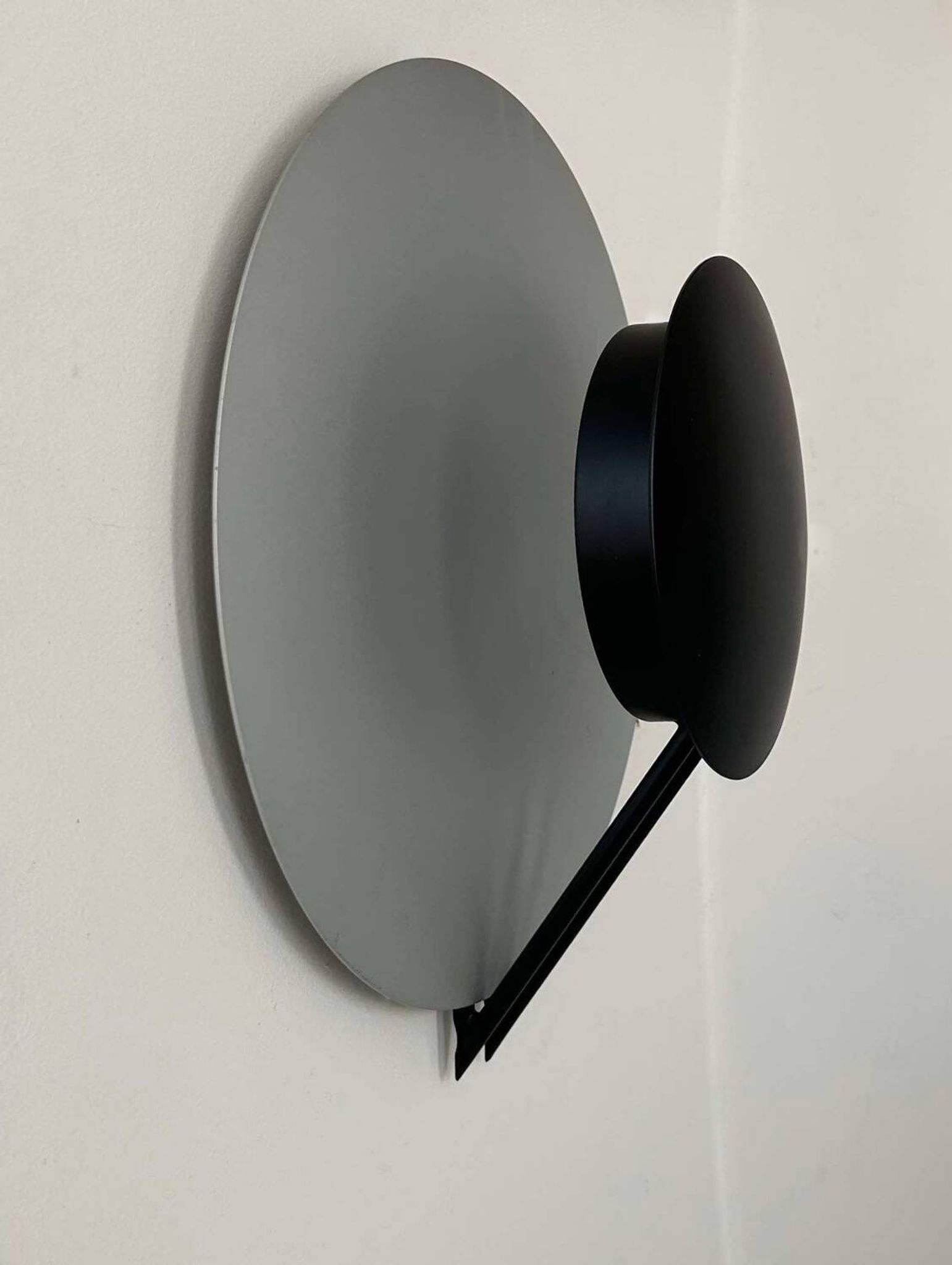 Vintage round wall light, grey and black metal, Italy 1970.