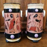 Pair of vases Egyptomania porcelain of Bayeux