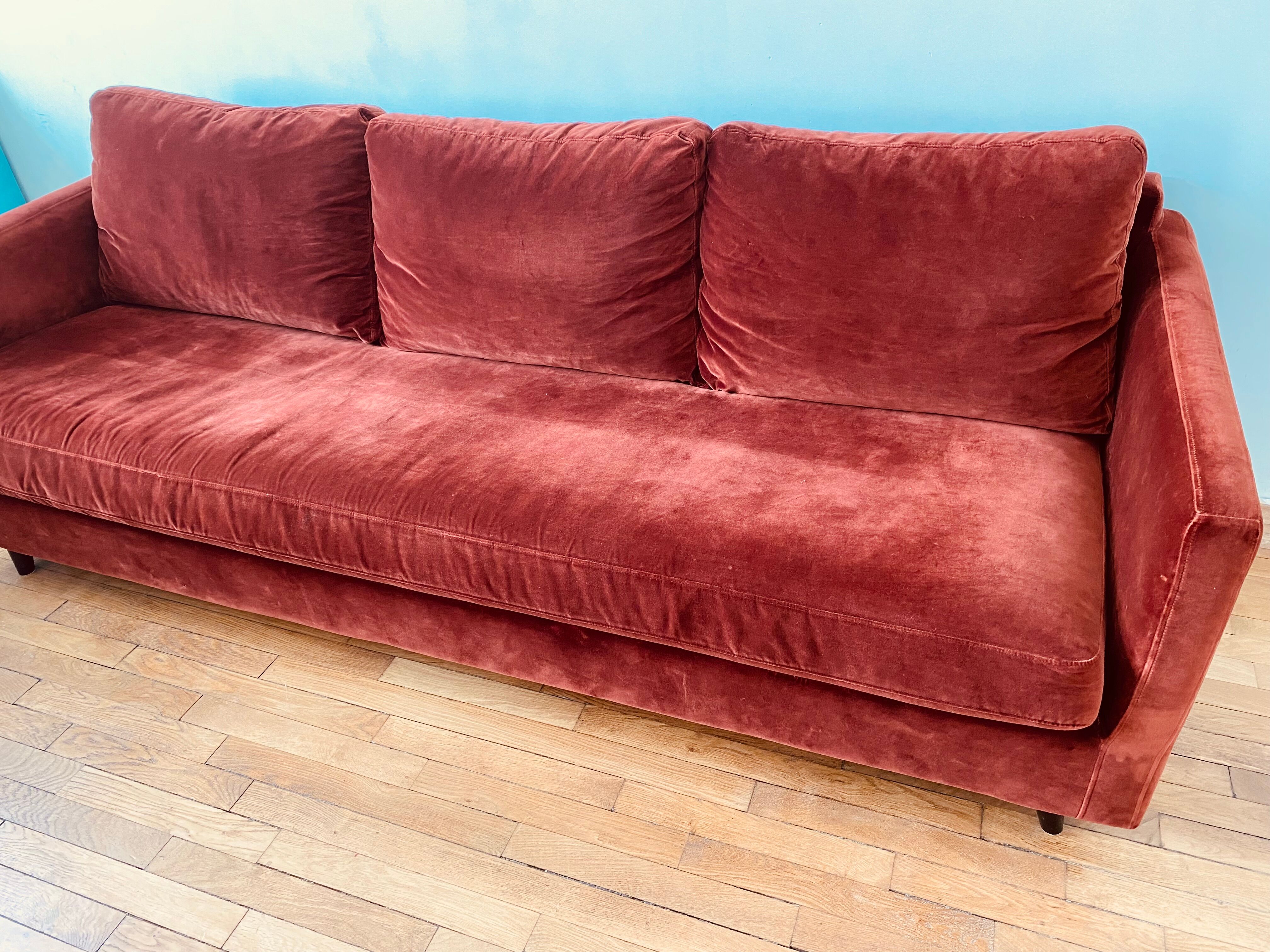 Terracotta convertible velvet sofa