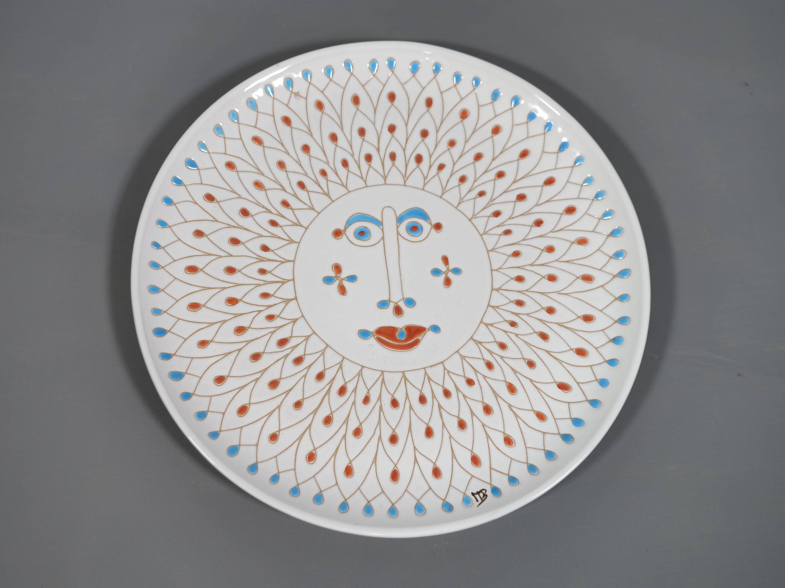 Hand-Painted Ceramic Plate by Mario De Biase for Cerasarda, 1970s