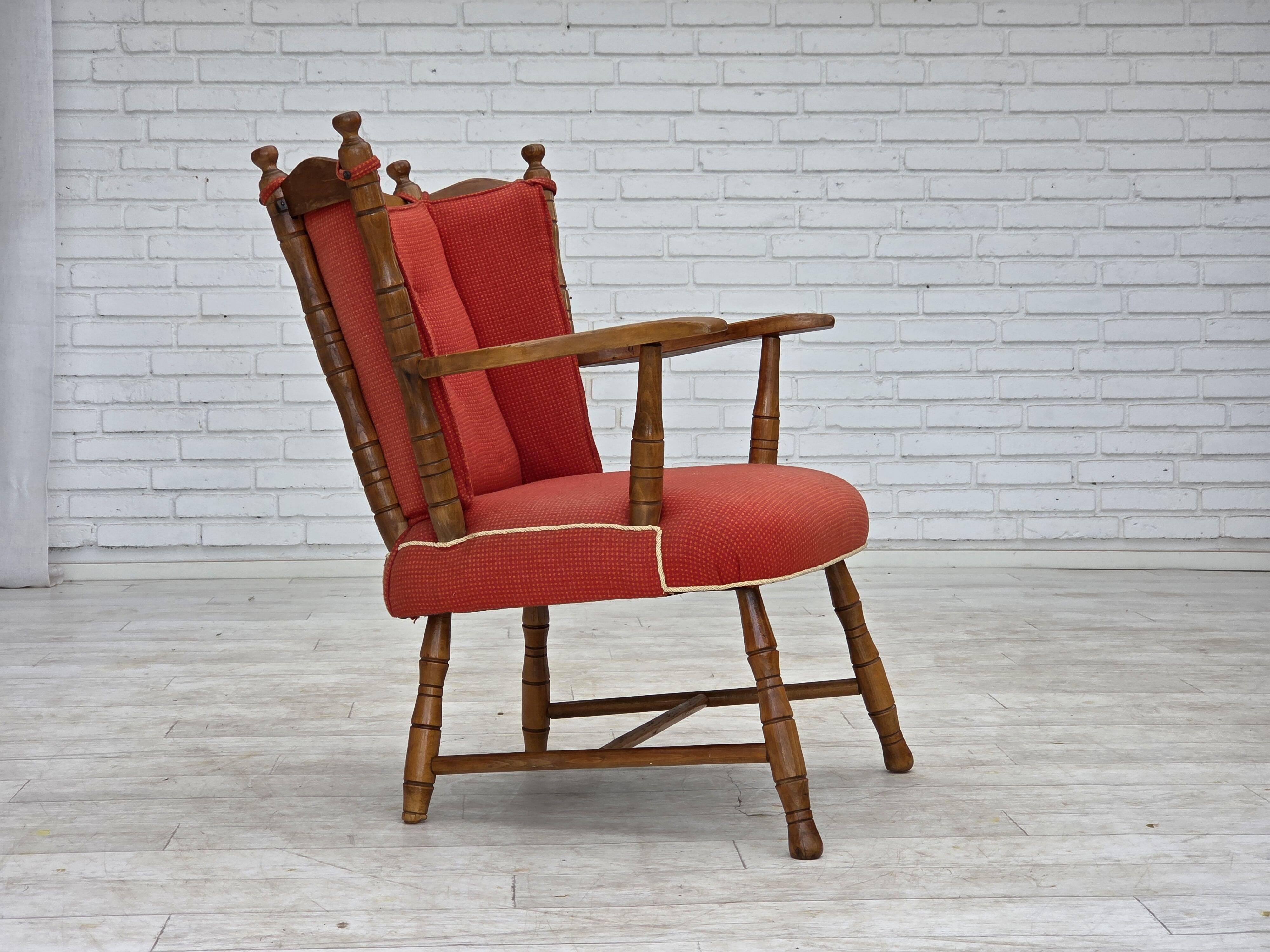 1960s, Scandinavian armchair. Red furniture wool, beech wood.