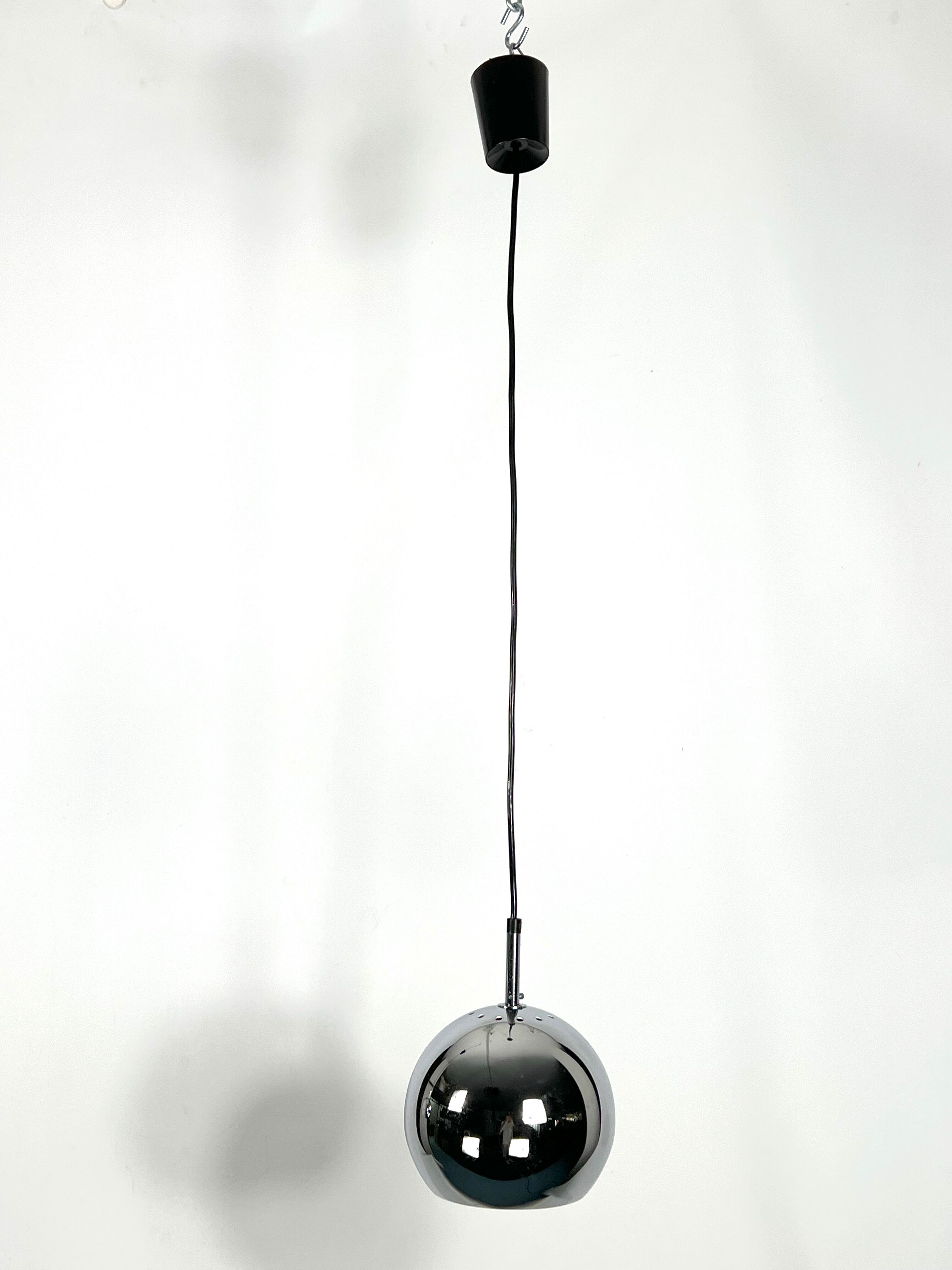 Targetti, set of two chrome sphere pendant lamps from 70s